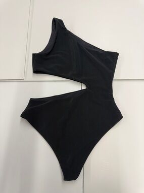 Beach Riot Black Ribbed One-Shoulder Cutout Swimsuit Size Large